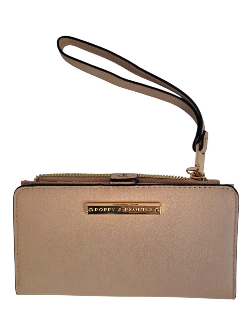 Poppy & Peonies Vegan Leather Wristlet Wallet cream  Nude Gold Hardware